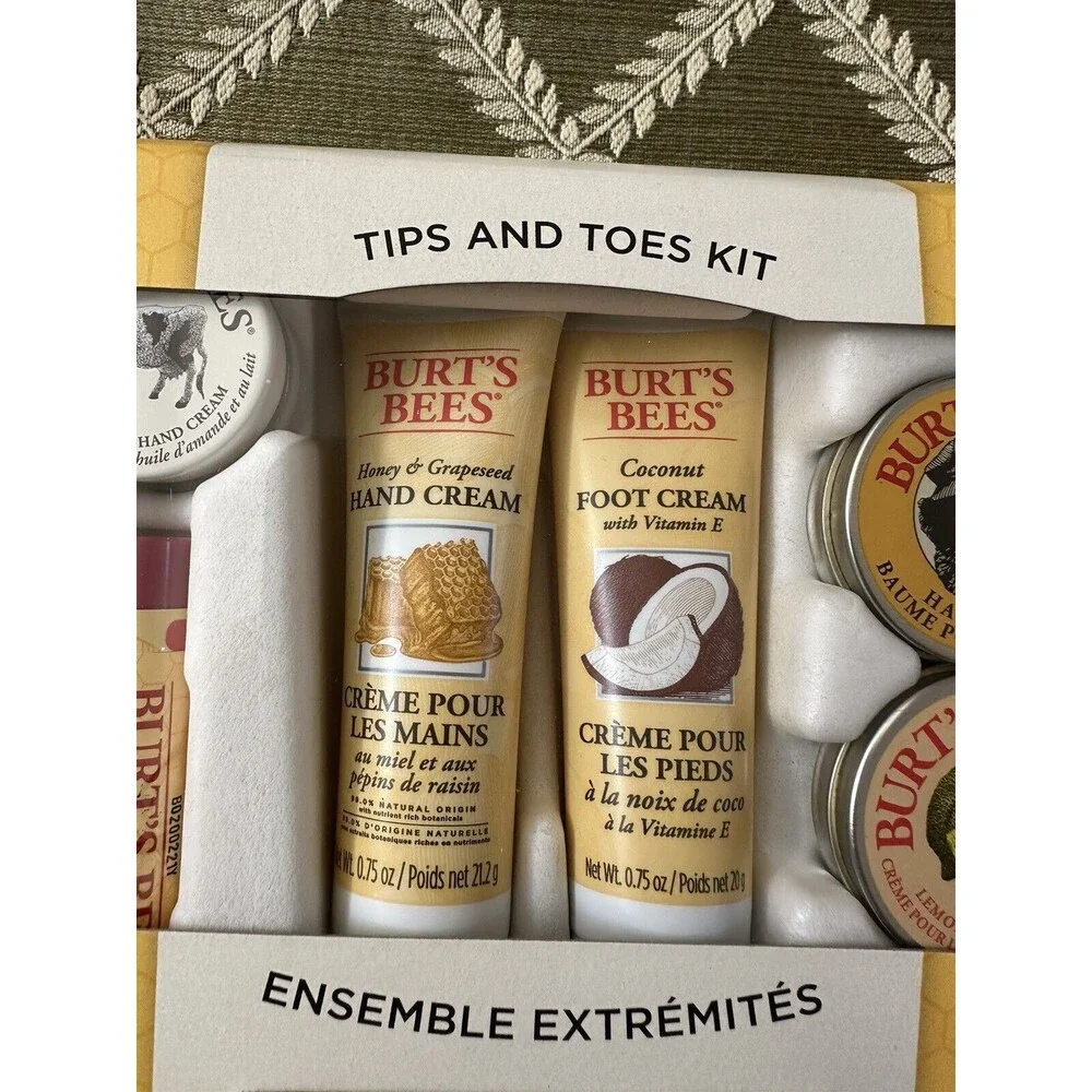 Burt’s Bees Tips And Toes Kit NEW Hand Foot Cuticle Creams, Hand Salve, Lip Balm